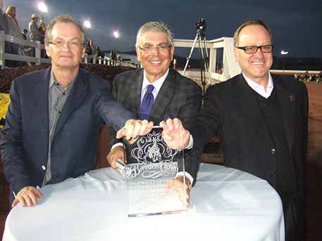 Al Libfeld, Marvin Katz and Sam Goldband in the Breeders Crown winner's circle